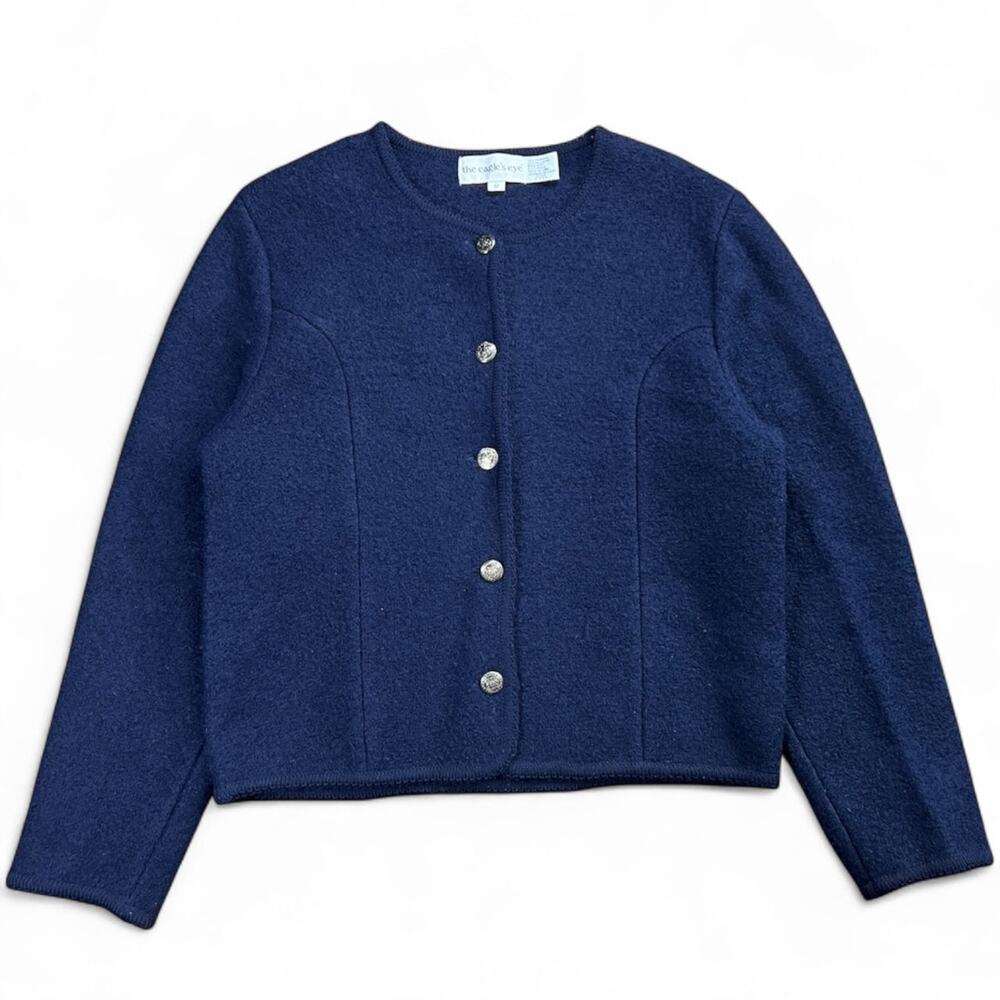 90s The Eagle’s Eye Navy Blue 100% Wool Cardigan Women’s 12 Metal Buttons
